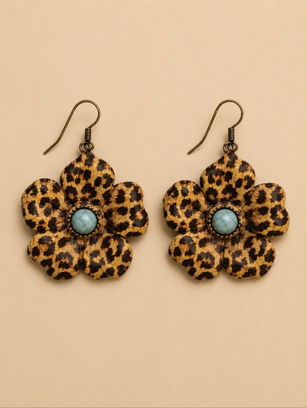 Vintage 1980s Leopard Print Flower Dangle Earrings